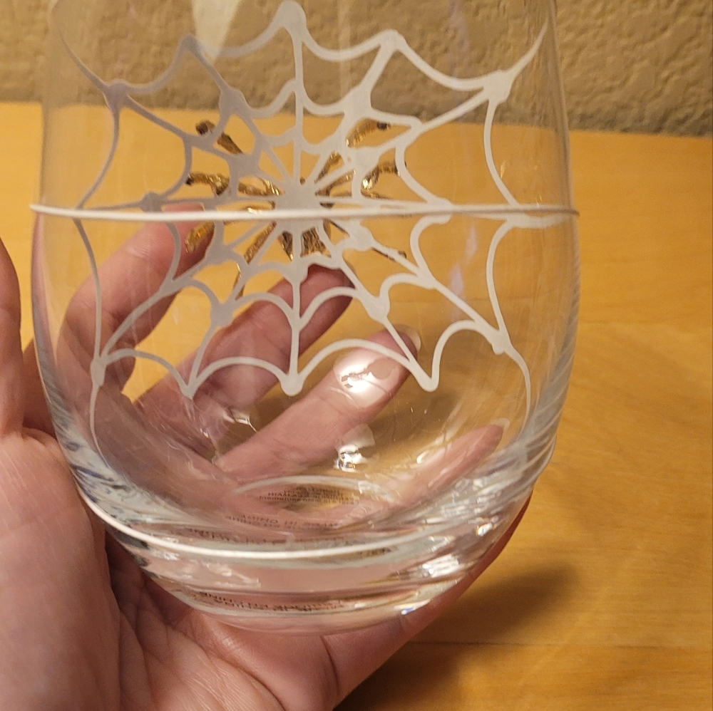 Spider Web Design Glass with Gold Accents - Picture 3 of 6